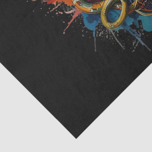 Schedelkop met meerkleurige verfspatten tissuepapier (Detail)