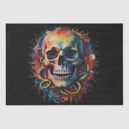 Schedelkop met meerkleurige verfspatten tissuepapier (Voorkant)