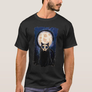 Schedelmasker Kat Met Rune Maan Goth Kostuum Hallo T-shirt