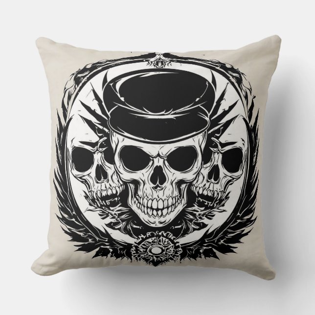 Schedelontwerp met vleugels en symbolen kussen (Voorkant)