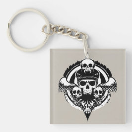 Schedelontwerp met vleugels en symbolen sleutelhanger