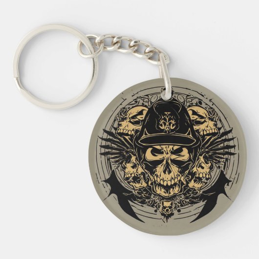 Schedelontwerp met vleugels en symbolen sleutelhanger (Voorkant)