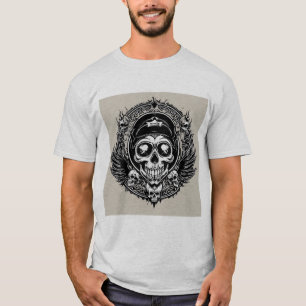 Schedelontwerp met vleugels en symbolen t-shirt