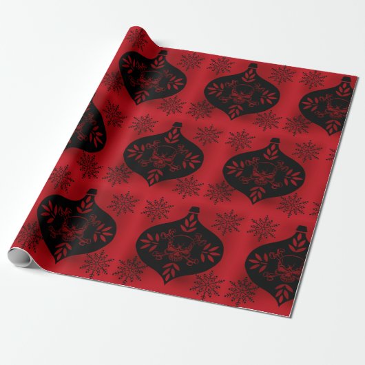 Schedelornament Rood en Zwart Cadeaupapier (Uitgerold)