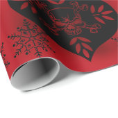 Schedelornament Rood en Zwart Cadeaupapier (Rol Hoek)