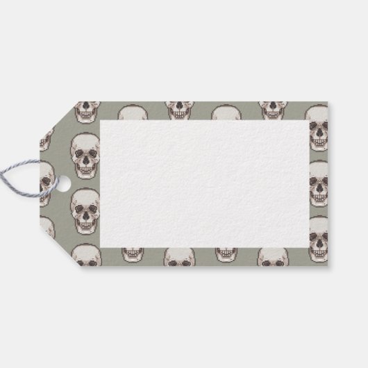 Schedelpatroon Gothic Horror Pixel Art Cadeaulabel (Achterkant Horizontaal)