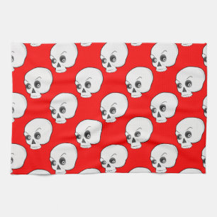 Schedelpatroon Op Rood Achtergrond Theedoek