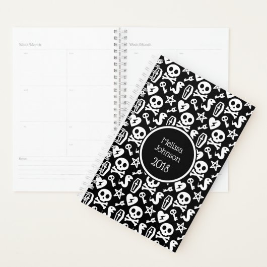 Schedelpatroon zwart-wit met naam planner (Display)