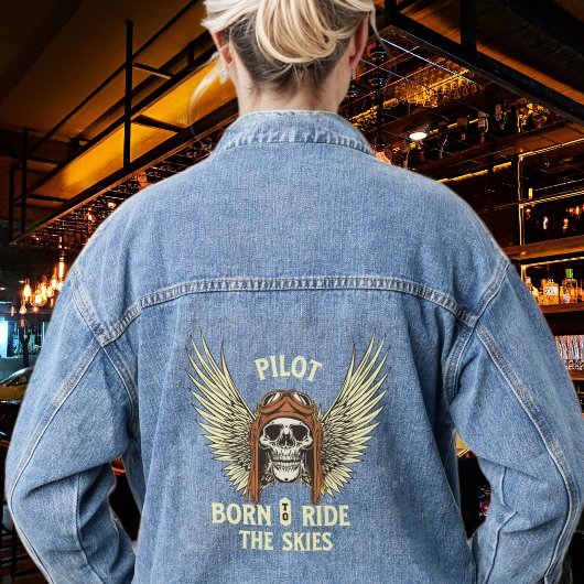 Schedelpiloot geboren om de lucht te berijden, coo denim jacket