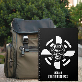 Schedelpiloot & Vliegtuigpropeller, minimalistisch Notitieboek