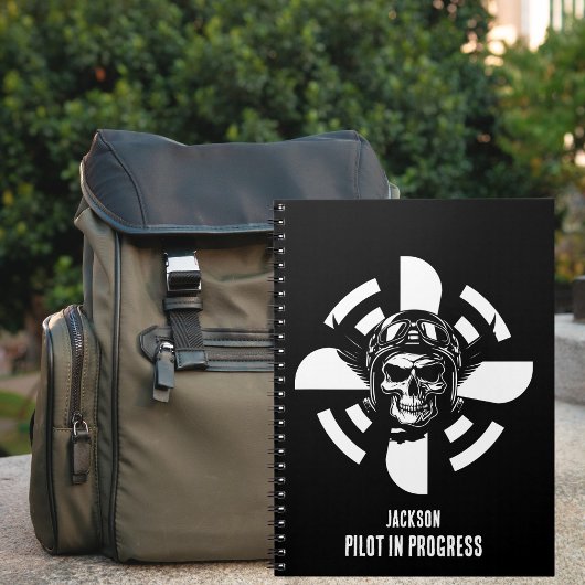 Schedelpiloot & Vliegtuigpropeller, minimalistisch Notitieboek