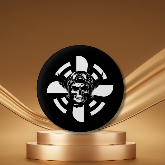 Schedelpiloot & Vliegtuigpropeller, minimalistisch Ronde Button 3,2 Cm