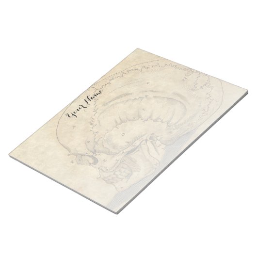  schedelprofiel met letters notitieblok (Schuin)