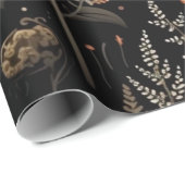 Schedels Bloemen en groen Zwart Halloween Cadeaupapier (Rol Hoek)