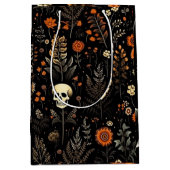 Schedels Bloemen en groen Zwart Halloween Medium Cadeauzakje (Voorkant)