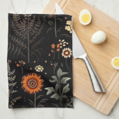Schedels Bloemen en groen Zwart Halloween Theedoek (Quarter Fold)
