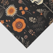 Schedels Bloemen en groen Zwart Halloween Tissuepapier (Detail)