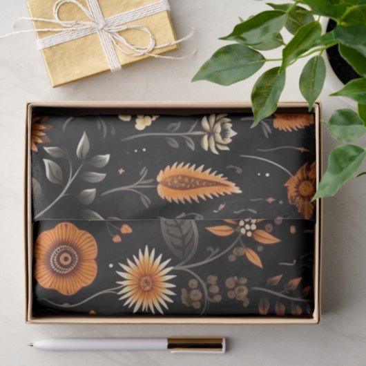 Schedels Bloemen en groen Zwart Halloween Tissuepapier (Geschenk)