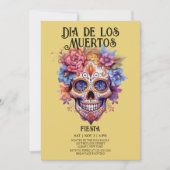 Schedels Bloemen Geel Dia de los Muertos Party Kaart (Voorkant)