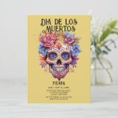 Schedels Bloemen Geel Dia de los Muertos Party Kaart (Staand voorkant)