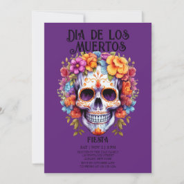 Schedels Bloemen Paarse Dia de los Muertos Party Kaart