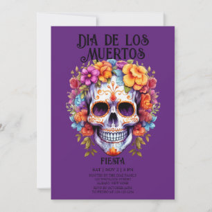Schedels Bloemen Paarse Dia de los Muertos Party Kaart