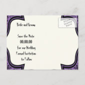 Schedels damask paarse zwarte Halloween Save the D Aankondigingskaart (Achterkant)