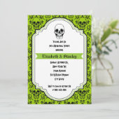 Schedels damast groen bruiloft repetitie diner kaart (Staand voorkant)