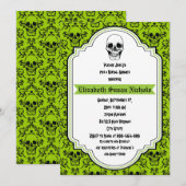 Schedels damast groen, zwart bruiloft vrijgezellen kaart (Voorkant / Achterkant)