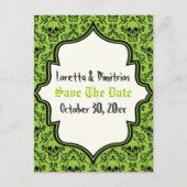 Schedels damast groen, zwart Halloween Save the Da Aankondigingskaart (Voorkant)