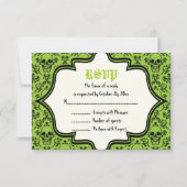 Schedels damast Halloween bruiloft RSVP kaart (Voorkant)