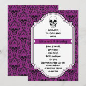 Schedels damast paarse, zwarte bruidsparen douchen kaart (Voorkant / Achterkant)
