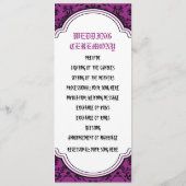 Schedels damast paarse, zwarte bruiloft programma programmakaart (Achterkant)