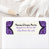 Schedels damast paarse zwarte Halloween bruiloft Etiket (Insitu)