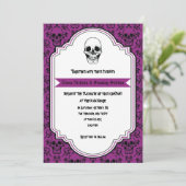 Schedels damast paarse, zwarte Halloween bruiloft Kaart (Staand voorkant)