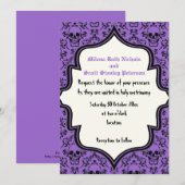 Schedels damast paarse zwarte Halloween bruiloft Kaart (Voorkant / Achterkant)