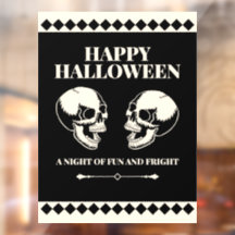 Schedels die lachen Zwart Crème Halloween Raamstic