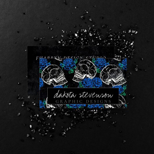 Schedels en Blauwe Rozen | Cool Funky Dark Brandin Visitekaartje