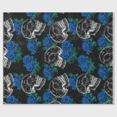 Schedels en Blauwe Rozen | Cool Funky Dark Grunge Cadeaupapier (Vlak)