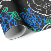 Schedels en Blauwe Rozen | Cool Funky Dark Grunge Cadeaupapier (Rol Hoek)