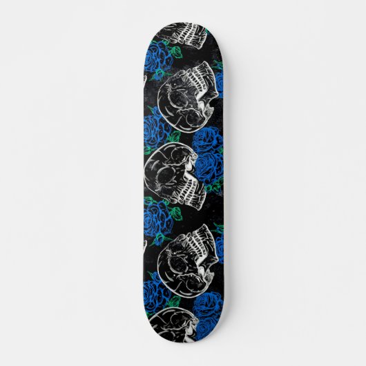 Schedels en Blauwe Rozen | Cool Funky Dark Grunge Persoonlijk Skateboard (Voorkant)