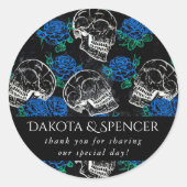 Schedels en Blauwe Rozen | Cool Funky Donker Dank  Ronde Sticker (Voorkant)
