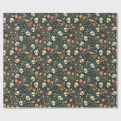 Schedels en Bloemen Groene Halloween Cadeaupapier (Vlak)