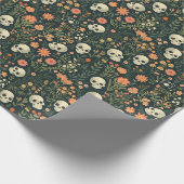 Schedels en Bloemen Groene Halloween Cadeaupapier (Hoek)