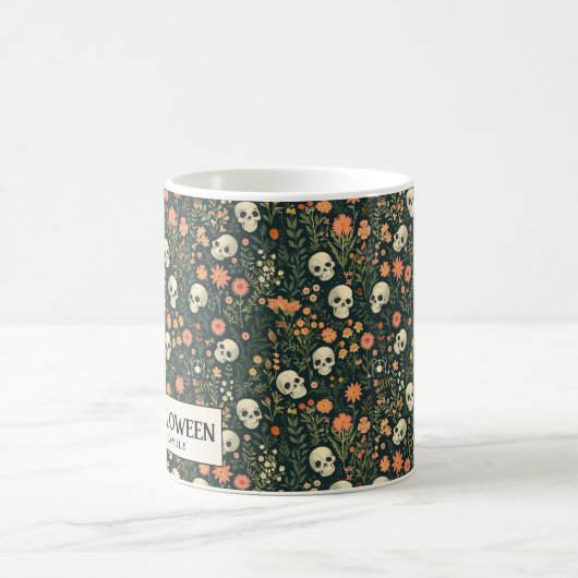 Schedels en Bloemen Groene Halloween Koffiemok (Center)