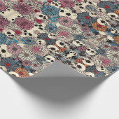Schedels en bloemen Halloween Cadeaupapier (Hoek)