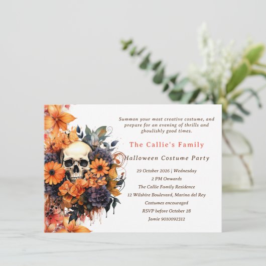 Schedels en Bloemen Halloween Kaart (Staand voorkant)