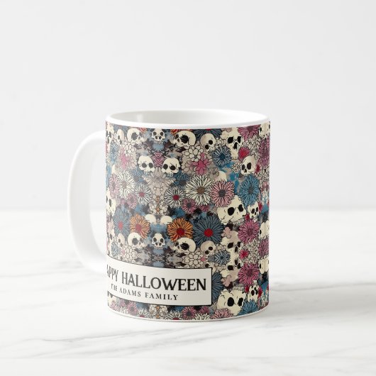 Schedels en bloemen Halloween Koffiemok (Voorkant links)