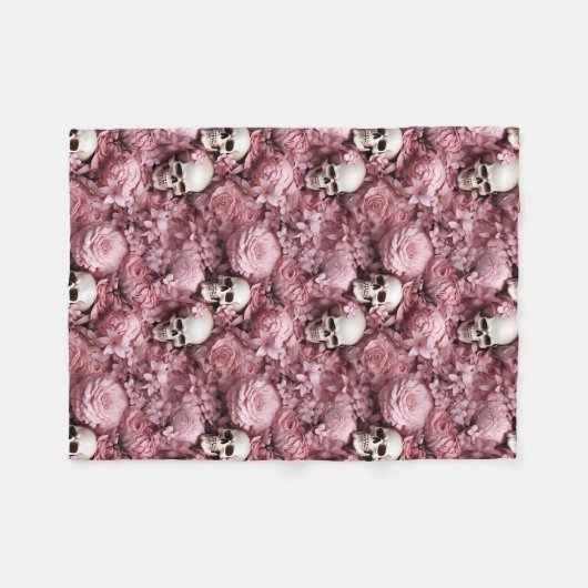 Schedels en bloemen! Roze en crème deken! Fleece Deken (Voorkant (Horizontaal))