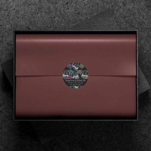 Schedels en donkere Rozen | Funky Glam Ombre Bedan Ronde Sticker